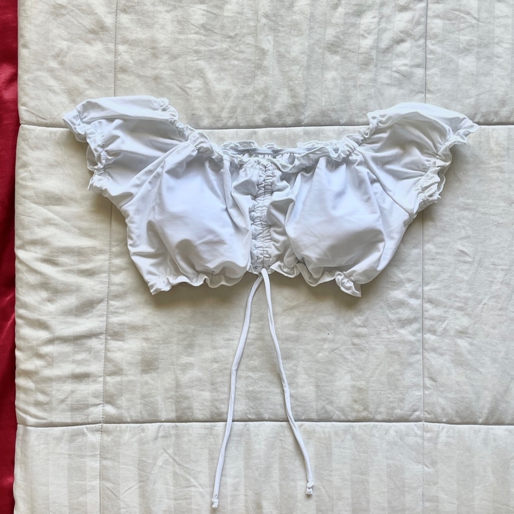 White “italian” ruffled swimsuit top